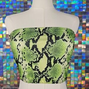 Women's Neon Green Snake Print Tube Top Crop‎ Shirt S